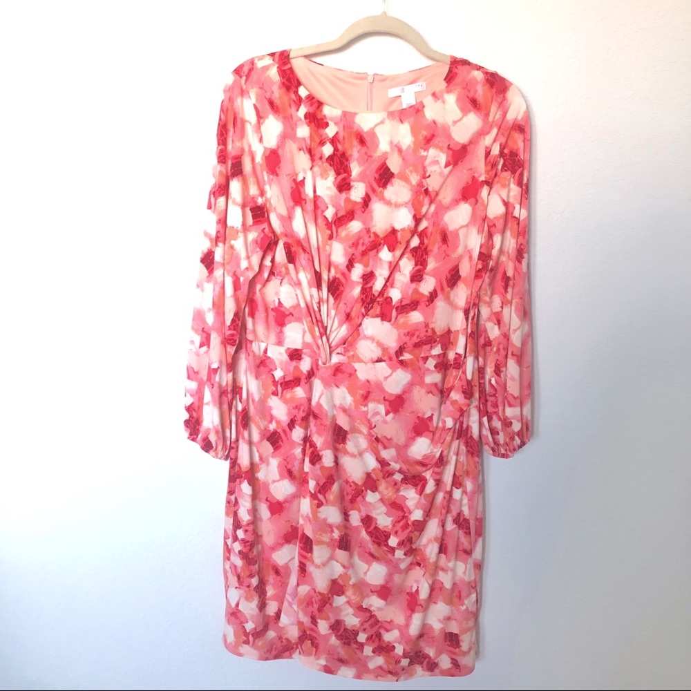 London Times Salmon White Paint Brush Midi Dress